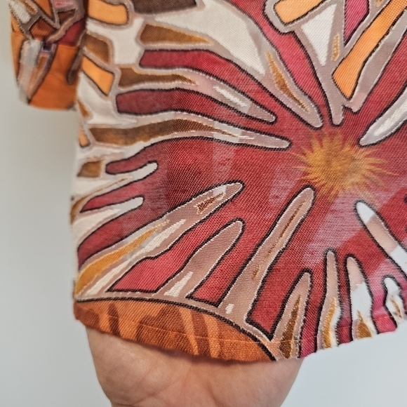 Notations Retro Sheer Lightweight Orange Pink Button-down Summer Top Small - Picture 4 of 9